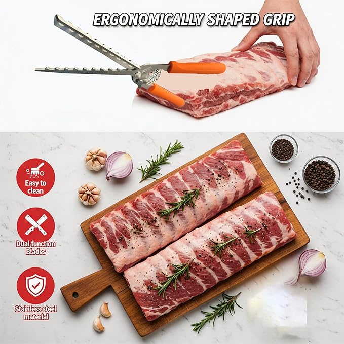 Rib Membrane Removal Tool, High Duty Premium Stainless Steel, for BBQ Grilling and Cooking ，Membrane Remover for Ribs，Easy Insert Pointed Tip, Ergonomic Non-Slip Silicone Handle