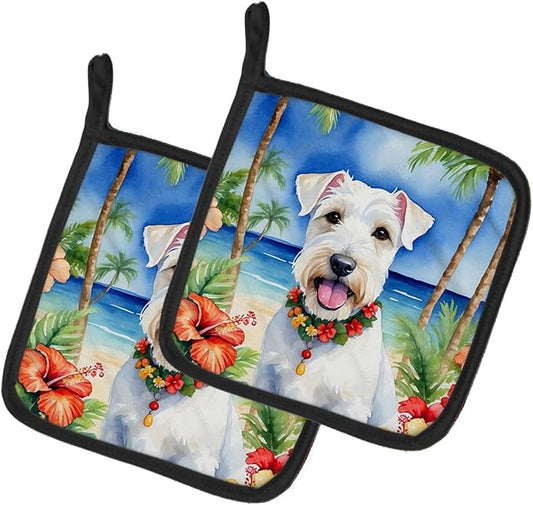 Caroline's Treasures Sealyham Terrier Luau Pair of Pot Holders Kitchen Heat Resistant Pot Holders Sets Oven Hot Pads for Cooking Baking BBQ, 7 1/2 x 7 1/2