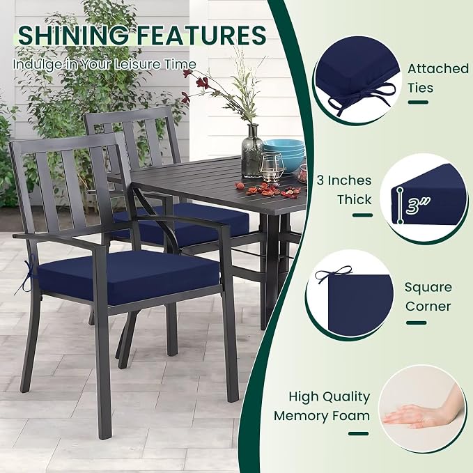 HARBOREST Outdoor Chair Cushions Set of 4, Water Resistant Patio Chair Cushions with Ties, Square Corner Outdoor Seat Cushions for Patio Furniture, 18.5"x16"x3", Navy