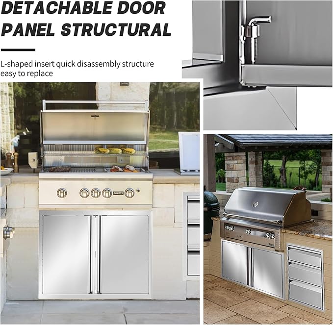 Outdoor Kitchen Doors Stainless Steel,31" W by 24" H Double Access Door, Outdoor Stainless Steel Cabinet Doors, Pin-Hinge Flush Mount Self-Rimming for Outdoor Kitchen and BBQ Island