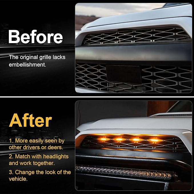 Amber Led Grill raptor Lights for 2014-19 Toyota 4runner emblems | Trd Pro SR5 Off-Road Limited Grille Grills Light, Raptor Lights for 4Runner TRD Pro 2020 2021 2022 2023 2024