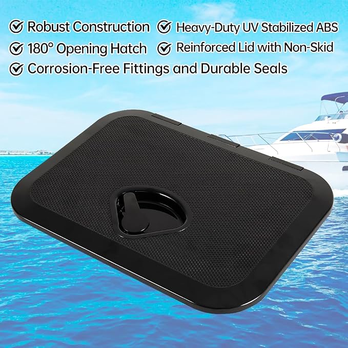 Marine Deck Access Hatch 10.63"×14.76" White/Black Rectangle Boat Hatch & Lid,Boat Deck Hatch Lids