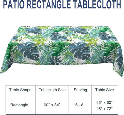 Outdoor Rectangle Tablecloth, 60×84 Inch Water Repellent Picnic Table Cover with Umbrella Hole Zipper for Patio Family Meal, Islamorada Blue Green
