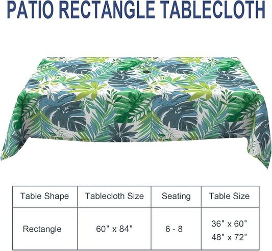 Outdoor Rectangle Tablecloth, 60×84 Inch Water Repellent Picnic Table Cover with Umbrella Hole Zipper for Patio Family Meal, Islamorada Blue Green