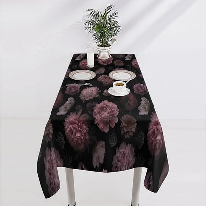 Vintage Florals Tablecloth, Gothic Summer Garden Peonies Flowers Rustic Roses Boho Botanical Plant Water Resistant Wipeable Table Cover for Picnic Party Holiday Kitchen Dinner Table 60"x110"