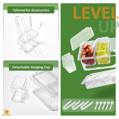 Chilled Condiment Server, Taco Bar Serving Set, Mimosa Bar Supplies, with 5 Lidded Containers and Detachable Ice Storage Layer, 2 Hanging Cups for Storing Tong or Forks