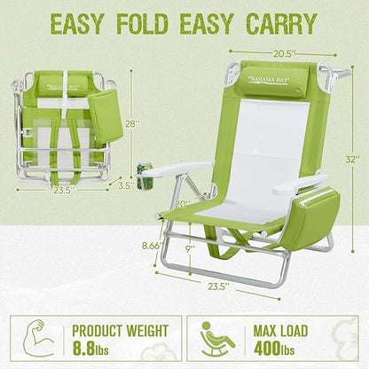 Old Bahama Bay Backpack Beach Chair, Aluminum Lightweight Reclining 5-Position Lounge Chair for Adults Heavy Duty Support 400 LBS Portable Folding with Cooler Bag Camping Chair for Sand Outdoor