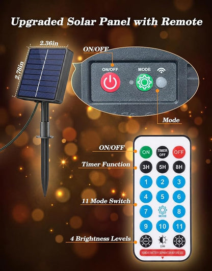 LitHome 2 Pack Solar String Lights Outdoor with Remote, Total 200LED 66FT | Solar Christmas Lights Waterproof, 8 Mode String Light for Xmas Patio Garden Party Yard Tree Decor, Warm White & Cool White