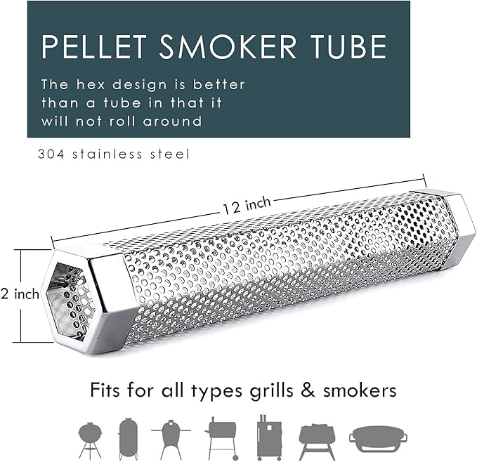 Smoke Tube - 12'' Smoke Tube for Pellet Grill 5 Hours of Billowing Smoke, Stainless Steel Pellet Smoker Tube for All Grill or Smoker, Hot or Cold Smoking