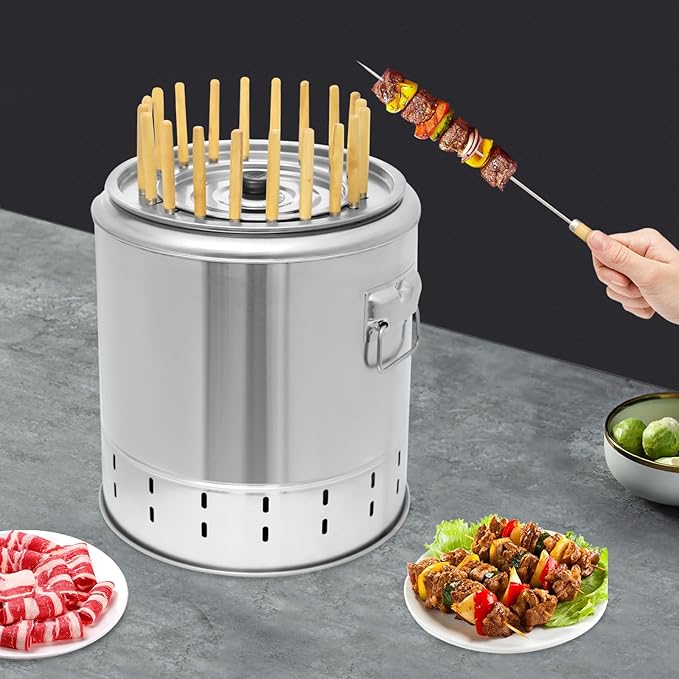 Portable Smokeless Barbecue Barrel, Stainless Steel Barbecue Barrel BBQ Charcoal Grill for Picnics, Camping, Traveling, Parties, Beaches, Gardens 13.39 * 14.17"