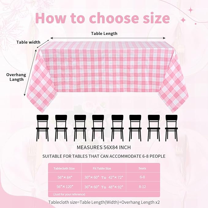 B-COOL Pink Plaid Tablecloth Easter Checkered Tablecloth Fabric Pink and White Gingham Flag Table Cover for Parties, Valentines, Race Car Birthday Party, Birthday, Outdoor Picnic, 56x84inch