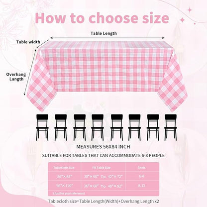 B-COOL Pink Plaid Tablecloth Easter Checkered Tablecloth Fabric Pink and White Gingham Flag Table Cover for Parties, Valentines, Race Car Birthday Party, Birthday, Outdoor Picnic, 56x84inch