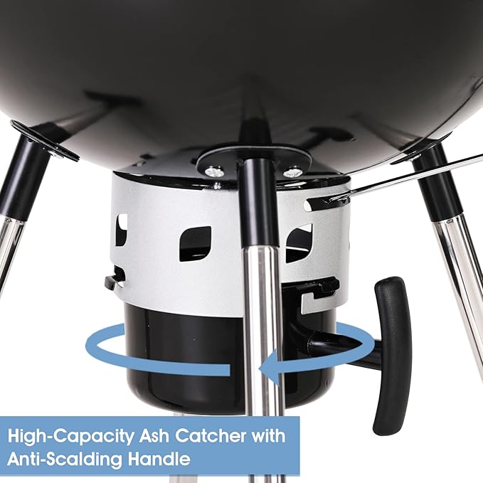 Sophia & William 18-inch Kettle Charcoal BBQ Grill with Porcelain-Enameled Lid and Bowl, Chromeplated Grate, Ash Catcher for Outdoor Picnic BBQ Patio Camping, Black