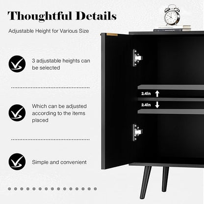 Fluted Buffet Cabinet Sideboard, Storage Cabinet, Modern Accent Cabinet Console Table for Entryway, Living Room, Black