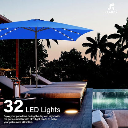 JEAREY 8x10' Rectangle LED Lighted Umbrella Patio Umbrella Outdoor w/Crank | Solar Market Umbrellas with 8 Sturdy Ribs, UV Protection Waterproof Sunproof for Pool, Deck, Backyard(Royal Blue)