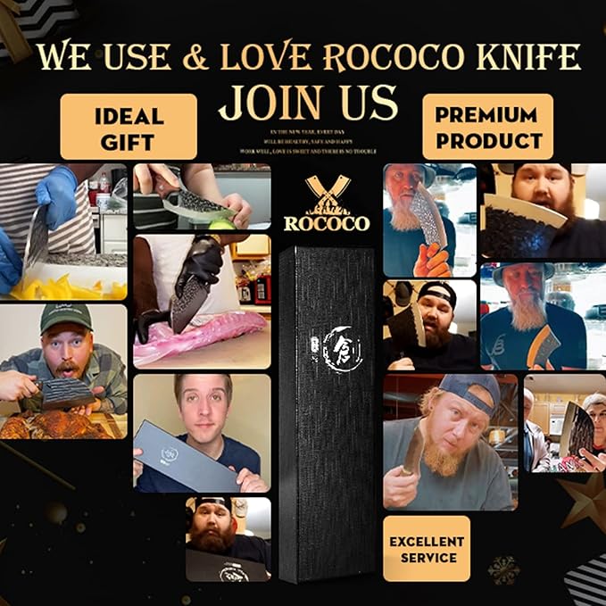 ROCOCO Butcher Meat Cleaver Knife - Hand Forged Meat Cutting Knife with Sheath Outdoor BBQ Camping Birthday Christmas Gift Idea Men Black 5.9"
