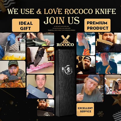 ROCOCO Butcher Meat Cleaver Knife - Hand Forged Meat Cutting Knife with Sheath Outdoor BBQ Camping Birthday Christmas Gift Idea Men Black 5.9"