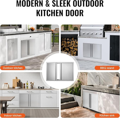 VEVOR BBQ Access Door, 30.5W x 21H Inch Double Outdoor Kitchen, Stainless Steel Flush Mount, Wall Vertical with Recessed Handles, for BBQ Island, Grilling Station, Outside Cabinet