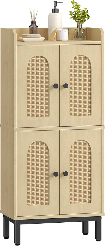 Hzuaneri Bathroom Cabinet, Small Storage Cabinet with 4 Doors | Bathroom Organizers and Storage Cabinets with Adjustable Feet. Cabinets Freestanding for Living Room, Kitchen, Rattan Yellow