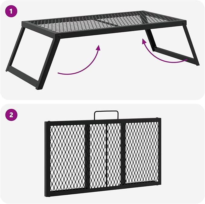 Foldable Camping Grill, Folding Black Outdoor Charcoal Grill, 22.83 x 12.20 x 0.79 in, Portable Alloy Steel with Weather-Resistant Coating for Garden, Balcony, Backyard