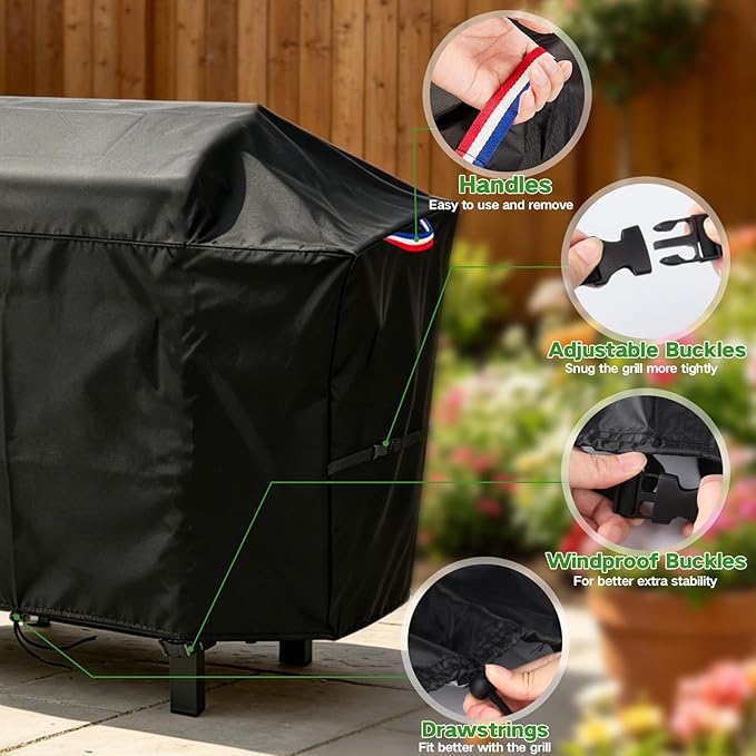 44 Inch Grill Cover for Charcoal Grills with Two Side Tables, Outdoor Waterproof Cover for Master Cook/DNKMOR/Kendane BBQ Charcoal Grill, Weather Protection Accessory- 44x20x40 in