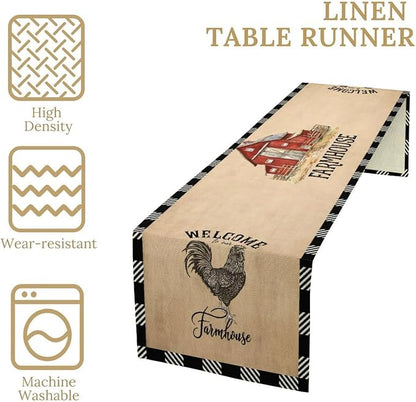 Farm Animals Table Runner, Rustic Farmhouse Cow Pig Rooster Watercolor Coffee Table Center Decor for Home Kitchen Dining Dinner Indoor Holiday Farmhouse Decor 13x70 Inch