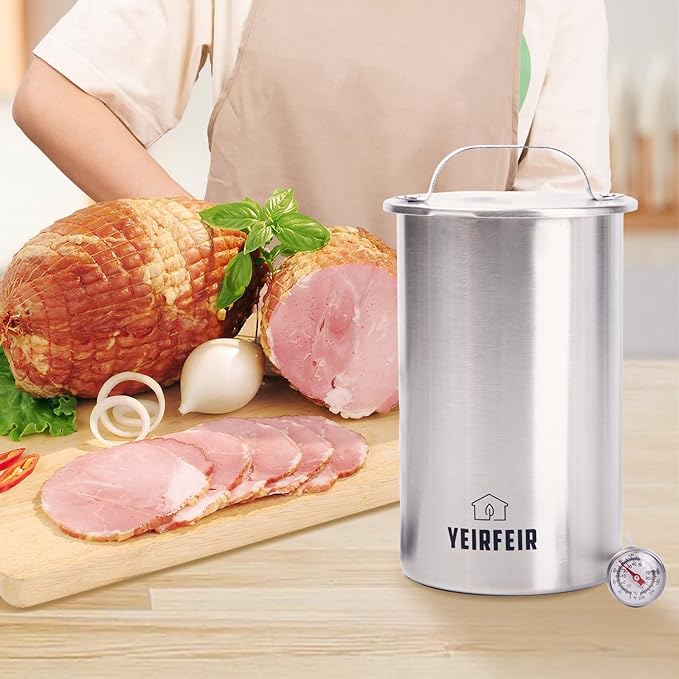 Deli Meat Press and Ham Maker - 304 Stainless Steel Lunch Meat Press with Thermometer, 20 Cooking Bags & Recipes - Healthy Homemade Cooking Tool for Ham &Deli Lunch Meat Making