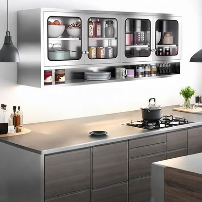 ZZV Kitchen Wall Cabinet, Stainless Steel Wall Mounted Cabinet with Adjustable Shelves, Industrial Wall Storage Cabinet for Garage, Warehouse, No Assembly Required, 11.82D x 70.87W x 27.56H in