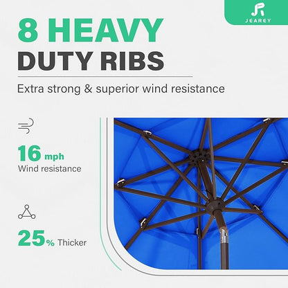 JEAREY 9FT 3 Tier Patio Umbrella Outdoor Market Umbrella Table Umbrellas with 8 Ribs 1.5 Pole Push Button Tilt and Crank UV Protection for Garden,Royal Blue