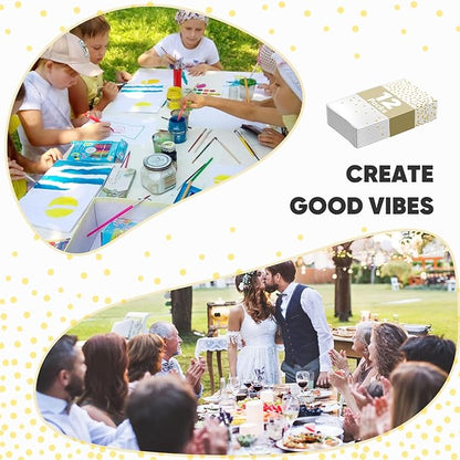 12Pack Plastic Table Cloth Disposable, 54”x108” White and Gold Table Cloths for Parties, Waterproof and Greaseproof Gold Dot Rectangles Tablecloth for Party Decorations BBQ,Wedding,Fine Dining