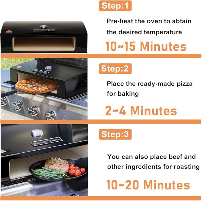 BakerStone Outdoor Pizza Oven, Propane Gas Pizza Oven for Grill 5-Sided Stone Baking Chamber, Portable Pizza Oven Box Kit with Wood Pizza Peel, Turning Peel, Dust Cover, Original Series