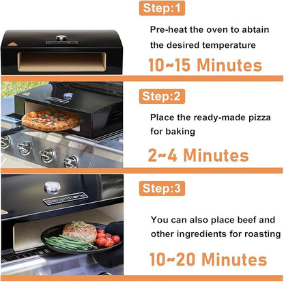 BakerStone Outdoor Pizza Oven, Propane Gas Pizza Oven for Grill 5-Sided Stone Baking Chamber, Portable Pizza Oven Box Kit with Wood Pizza Peel, Turning Peel, Dust Cover, Original Series