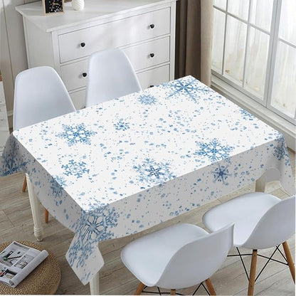 Snowflakes Decorative Rectangle Tablecloth Winter Blue Snow Splash Crystal Elegant Ice Spot Polyester Table Cloths Kitchen Table Cover for Dining BBQ Picnic Coffee Table 60 x 84 Inch 6-8 Seats