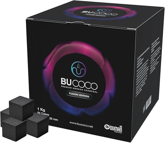 BUCOCO Coconut Charcoal Cubes 26mm – Natural Coconut Shell Grilling Charcoal – Long Burning – 1kg (2.2lb)