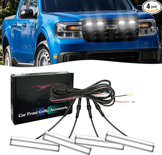 Front Grille Led Light For 2022-2025 Ford Maverick Accessories | Fits Maverick Lariat XL XLT Lobo All Trims,Maverick Raptor Style Grill Lights with adaptor fuse Waterproof (DIY Style-White)