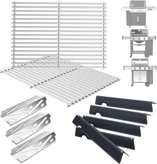 Grill Replacement for Weber Genesis 2 GS4 Parts 3-Burner Weber GS4 Genesis II/II LX 300 &Genesis 300(2022 Y),for Weber Flavorizer Bars 66032 67095, Grill Grate 66095 66802 & Heat Deflector 66040 66685