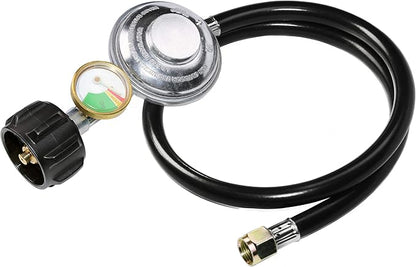 3 Feet Propane Regulator Hose with Propane Tank Gauge Universal Grill Regulator Replacement Parts, QCC1 Hose and Regulator for Most LP Gas Grill, Heater and Fire Pit Table, 3/8" Female Flare Nut