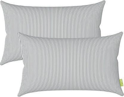 LVTXIII Outdoor/Indoor Lumbar Pillow Covers ONLY Patio Decorative Lumbar Pillow Cases Fade Resistant Cushion Cases for Outdoor Home Patio Furniture, 12” x 20” Pack of 2 - Stripe Grey