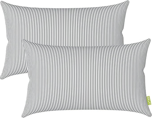 LVTXIII Outdoor/Indoor Lumbar Pillow Covers ONLY Patio Decorative Lumbar Pillow Cases Fade Resistant Cushion Cases for Outdoor Home Patio Furniture, 12” x 20” Pack of 2 - Stripe Grey