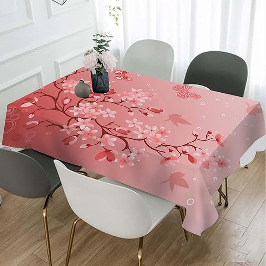 TKS MITLAN Pink Cherry Blossom Decorative Rectangle Tablecloth Japanese Cherry Tree Polyester Table Cloths Kitchen Table Cover for Dining BBQ Picnic Coffee Table 60 x 84 Inch 6-8 Seats