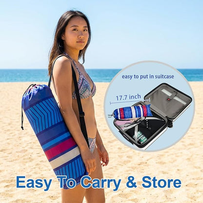 LOTTAFUN 6ft Beach Umbrella - Heavy Duty Wind Resistant UV 50+ Portable Sun Shade with Sand Anchor & Carry Bag, Outdoor Folding Umbrella for Beach, Pool, Patio, Garden (Blue color strip) No Tilt The sand needs to exceed the spiral 6inch