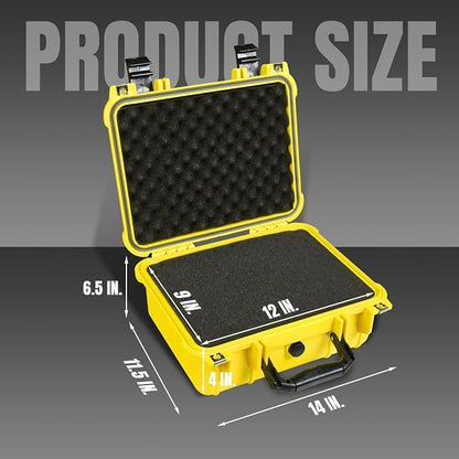 Jack Boss 14x 11.5x 6.5 Inch Hard Case, Portable Weather Waterproof Protective Camera Case with Customizable Foam, Fit Use of Drones, Camera, Equipments, Yellow