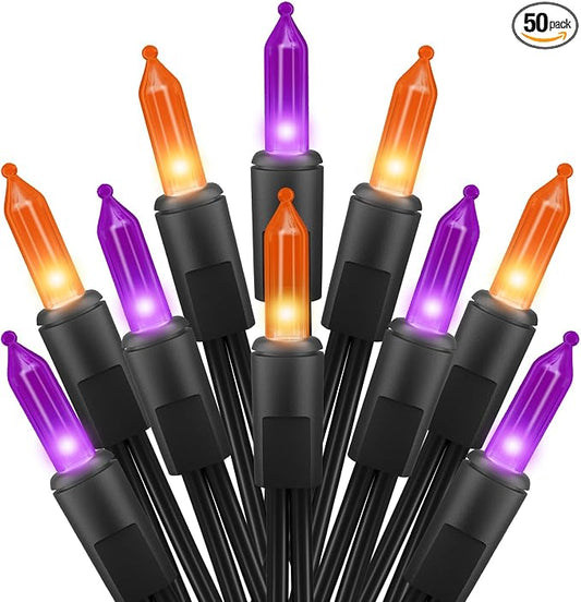 Orange & Purple Halloween Mini Lights,50 Count 10 Feet Mini String Lights | Incandescent Bulb Connectable Halloween Lights for Haunted House Ghost Party Holiday Window Indoor Outdoor Decoration,