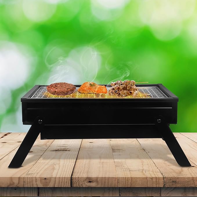 DOITOOL Portable Foldable Charcoal Grill Small Outdoor Bbq Grill for Camping and Backyard Use with Thickened Medium Size Pull-out Charcoal Tray, Suitable for 1-3 People