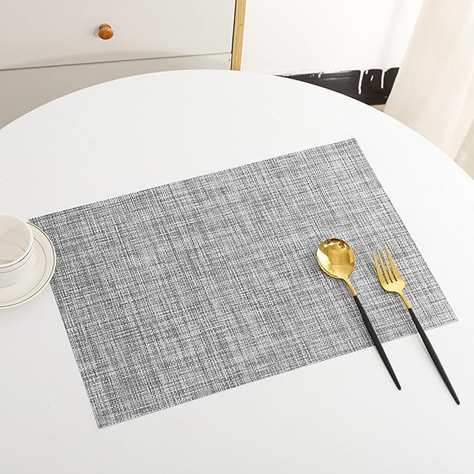 Zupro Placemats Set of 4 Washable Heat-Resistant Non Slip Braided Table Mats Woven PVC Vinyl Kitchen Dining Patio Table Place Mats for Dinner Parties BBQs Indoor and Ourdoor Use.18"x12"(Gray)