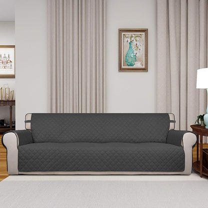 PureFit Reversible Quilted Couch Covers for Dogs Sofa Cover 4 Seater 88" | Dark Gray/Beige, Water Resistant Couch Protector, Washable Pet Couch Cover with Non Slip and Elastic Straps For Kids