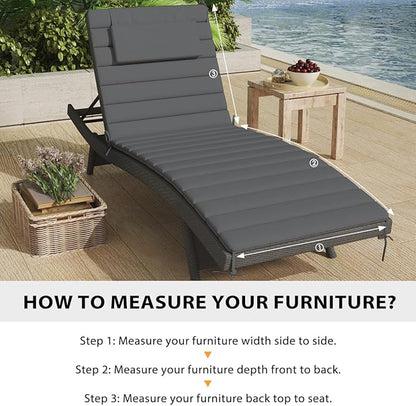Sundale Outdoor Olefin Quilted Lounge Cushion Set of 4, Patio Foldable Chaise Lounger Cushion, Water-Resistant Lounge Chair Pad with Straps Medium Gray, 80 x 26 inches