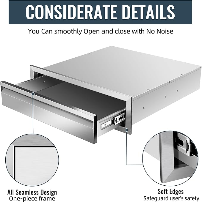 Outdoor Kitchen Drawer 24 x 6.5 x 23 inch Flush Mount BBQ Layer Drawer, Durable Stainless Steel Kitchen Drawer Outdoor Kitchen Access Drawer for BBQ Island Patio