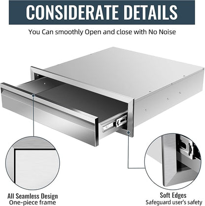 Outdoor Kitchen Drawer 24 x 6.5 x 23 inch Flush Mount BBQ Layer Drawer, Durable Stainless Steel Kitchen Drawer Outdoor Kitchen Access Drawer for BBQ Island Patio