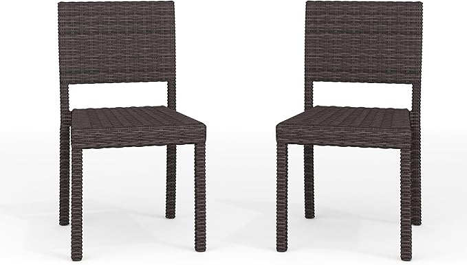 Martha Stewart Bedford Indoor-Outdoor Stackable Patio Chairs with Rattan Wicker Finish in Brown, Set of 2